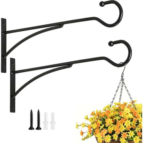 2 ganchos de pared para plantas al aire libre: soporte de metal para cestas colgantes, comederos para pájaros, campanillas de viento, cestas de flores, esterillas de yoga, linternas, color negro (1/5)