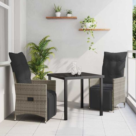 vidaXL Set da Pranzo per Giardino con cuscino 3 pcs Grigio Poly Rattan (1/5)