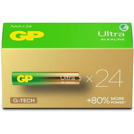 Piles alcalines GP Ultra AAA LR03, paquet de 24