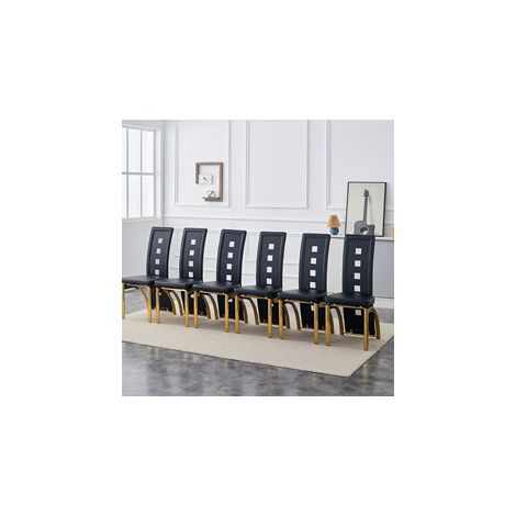 Lot de 6 chaises de salle à manger en PU noir, pieds métal doré, 102,5 cm (1/5)