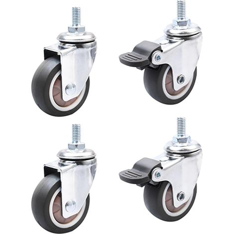 Roulettes pivotantes petites pour meubles M8 - 2 roulettes avec frein et 2 sans freins - Pivotantes à 360° - En caoutchouc antidérapant - Pour meubles d'intérieur et d'extérieur - 5,08 cm (1/5)