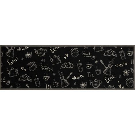 Tapis de cuisine lavable imprimé Morning noir 60x180 cm velours (1/5)