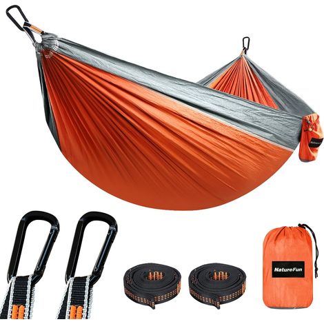 Hamac Ultra-léger de Voyage Camping 300 kg Capacité de Charge,(275 x 140 cm) Nylon à Parachute 2 x Mousquetons de qualités, 2 x Sangles de Nylon pour Jardin d'interieur/extérieur (1/5)