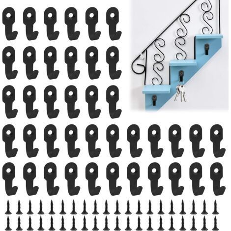 BUNTHAUS 40PCS Crochet Mural, Crochets à Clés Noirs, Mini Crochéts Muraux en Acier Inoxydable à Visser, Patères Simples et Robuste en Fer pour Chambre, Salon et Cuisine (1/4)