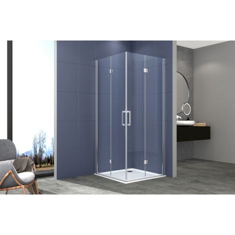 Box doccia angolare 90x100 cm apertura due porte soffietto H200 cm cristalli trasparente 6mm profilo cromato ELIO (1/5)