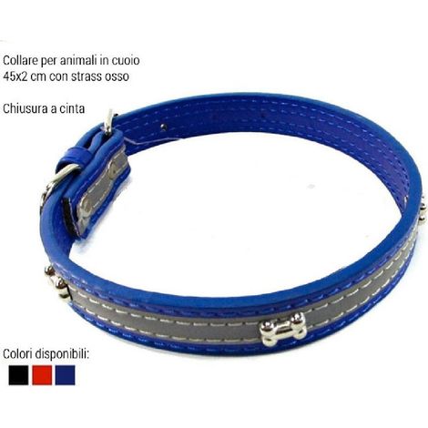 TrAdE Shop Traesio - Collare Per Cani Cuccioli Gatti Animali In Cuoio 45 Cm Vari Colori Strass Osso -