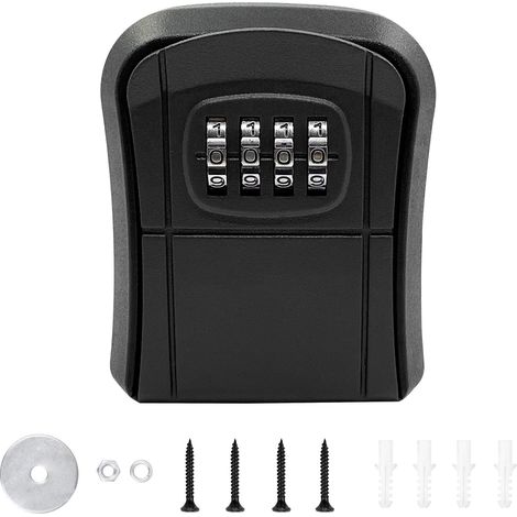Boîte à Clé Sécurisée, Boite a Code pour Clef,avec Code numérique pour l'extérieur, Coffre Fort à Clés Boîte Verrouillable à 4 Chiffres, Serrure à Mot de Passe Murale, Noir (1/5)