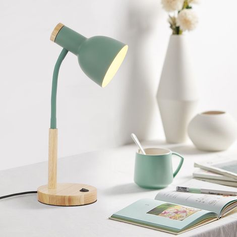 Lampe de Table en Bois et Métal avec Tête Réglable pour Chambre à Coucher (1/5)