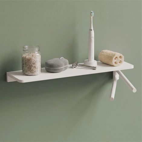 Mai & Mai Étagère Murale de Rangement en Alliage d'Aluminium Porte-Serviettes au Mur Support Rangement à Poser à Susprendre pour Salle de Bain Cuisine Blanc 400×110 MM Reglo-19 (1/5)
