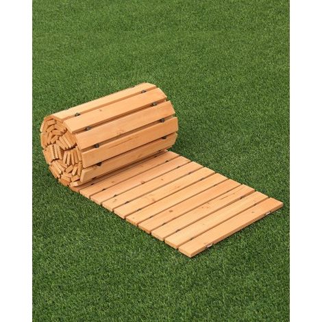 Camino de Jardín de Madera 3,65 m x 43,18 cm, Camino de Jardín Recto Antideslizante, Camino de Exterior de Cedro Enrollable con Conexión de Cable de Acero para Jardín, Fiesta de Bodas, Patio (1/5)