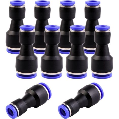 10 - Raccord Rapide - Réducteur Pneumatique - Connexion Air Et Eau - Push In Sans Joint - Pour Automatisation Industrielle - Noir Et Bleu - 12x8mm (1/5)