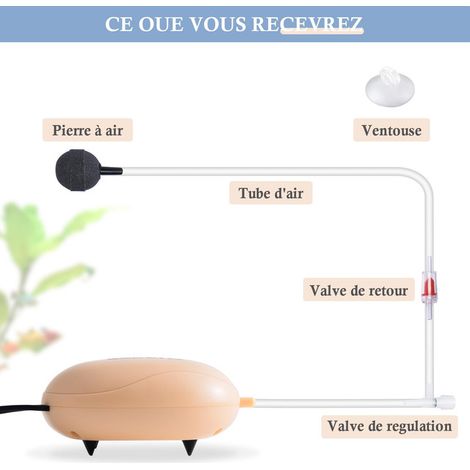 Pompe à air pour aquarium ultra silencieuse mini pompe à oxygène réglable avec pierre à air et accessoires pour petit aquarium et bocal à poisson (1/4)