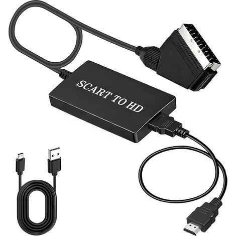 Convertitore da SCART a HDMI, adattatore audio/video SCART a HDMI HD 1080P 720P per TV, monitor, proiettore, compatibile con lettori VHS, DVD, PS2, PS3, Xbox, Sky e decoder. Cavi inclusi. (1/5)