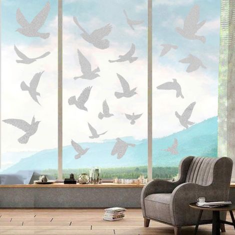 Autocollant Anti-collision Oiseaux - PVC Transparent Électrostatique - Pour Vitres Portes Baies Vitrées - 23 Pièces (1/5)