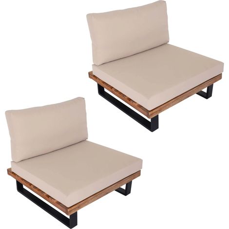 Set di 2 poltrone basse con spessi cuscini color crema in alluminio e legno di acacia marrone con cuscini 040009396