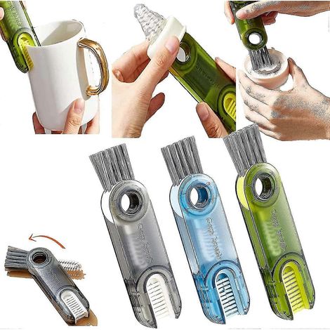 piezas Cepillo limpiador multiusos 3 en 1 para ranuras de botellas, herramientas multifuncionales para limpiar ranuras de vasos térmicos Edición 0619