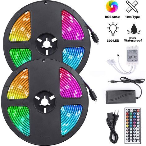 – Bande lumineuse LED RGB 10M – 300 LEDs SMD 5050 – Télécommandée 20 couleurs – IP65 imperméable pour décoration intérieure et événements - LED 2 X (1/5)