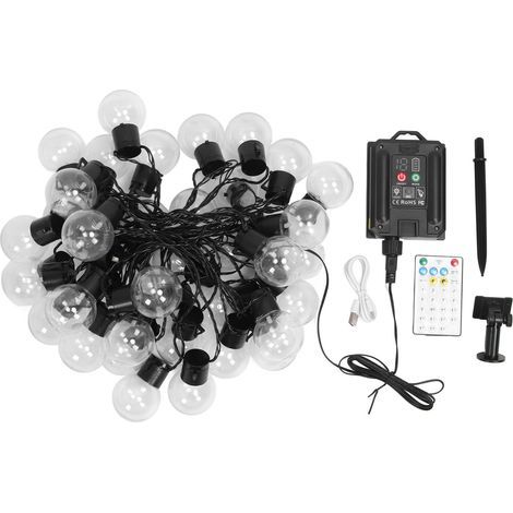 Outdoor String Lights with 40 G50 Bulbs, Waterproof, Solar & USB Powered, 10m, Warm White, Transparent Housing (1/5)