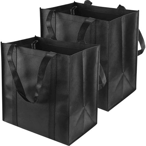 2er-Pack faltbare Einkaufstaschen, schwarz, mit Tragegriffen, 38 x 35 x 25 cm, mit langem Henkel, ideal als Tragetasche für Damen, Stoffhandtasche, schwarz (1/5)