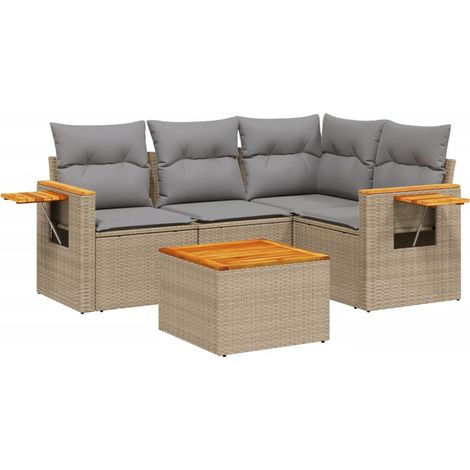 vidaXL Salon de jardin avec coussins 5 pcs beige résine tressée (1/3)
