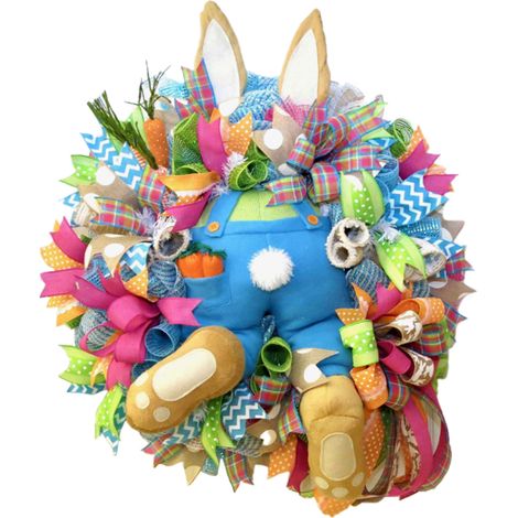 Couronne lapin Pâques porte entrée artisanale en tissu 50x46cm déco printemps maison porche mur 1 pièce (1/2)