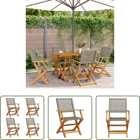 Klappbarer Stuhl - Gartenstühle 4 Stk. Klappbar Grau Poly Rattan & Massivholz (1/5)