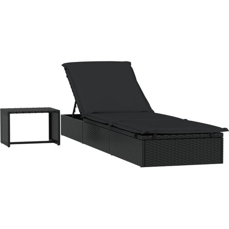 Maison Exclusive - Lettino Prendisole 1 pz con Tavolino Nero in Polyrattan