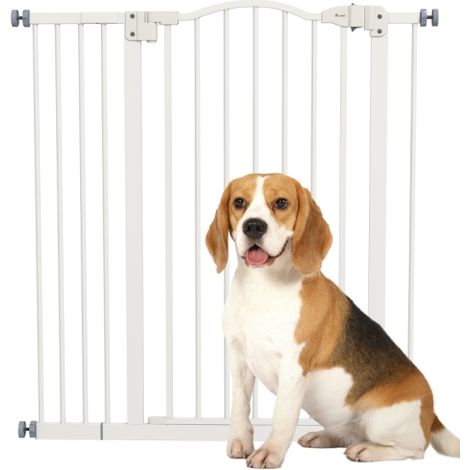 Adjustable Pressure Fit Dog Stair Gate No Drilling Safety Gate Auto Close for Doorways and Hallways 74-94cm Tall White (1/5)