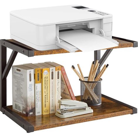 Support d'imprimante de Bureau à 2 Niveaux, étagère de Rangement Multifonction pour fax, Scanner, fichiers, Livres, Four à Micro-Ondes, Marron Rustique TLJ004H (1/5)
