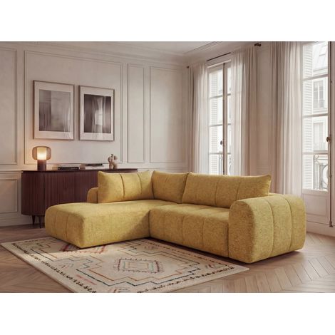 BOBOCHIC - Canapé d'angle L fixe NESTY tissu chiné Angle gauche  Jaune