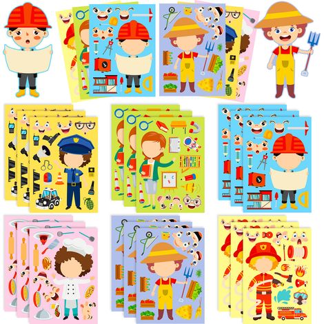 18-teiliges Berufs-Anziehpuzzle mit Aufklebern: Interaktives Lern-Bastelset für Eltern und Kinder, Weihnachtsgeschenk