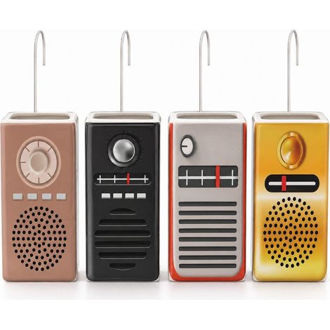 Set 4 Evaporatori d'acqua per termosifoni in ceramica a forma di Radio colorate - mis. 8x4x17cm - Umidificatori per termosifone con gancio a S (1/5)