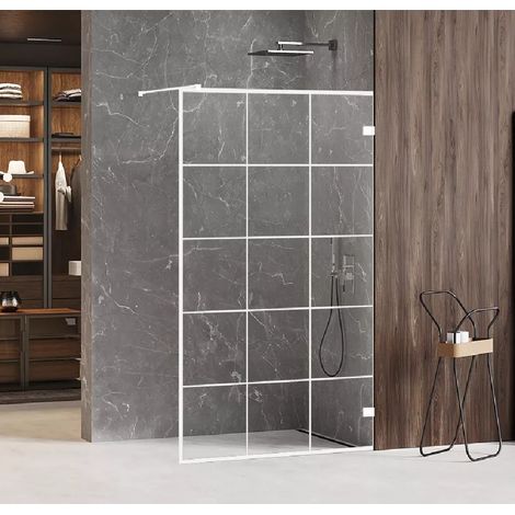Paroi de douche à l'italienne blanche sérigraphiée 80 cm SANTORINI WHITE (1/4)