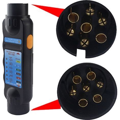 Testeur de remorque mâle à 7 broches, testeur de prise de remorque 12 V à 7 broches, outil de diagnostic de câblage de circuit d\'éclairage de remorque pour voiture de camping-car de remorque (1/5)