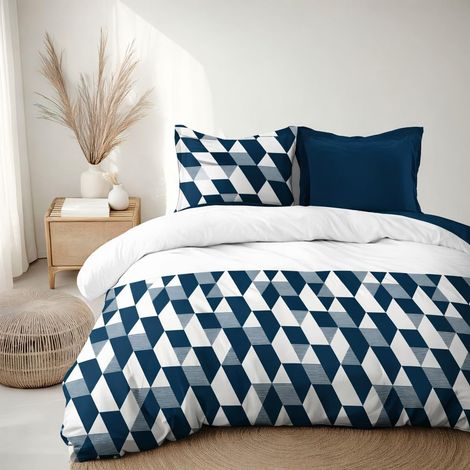 Parure de Couette 220x240 cm en Percale de Coton Douce – Housse + taie – Bleu pétrole – Modèle La Gitane (1/5)