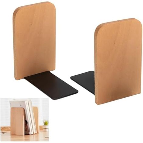 Lot de 2 Serre-Livres, Range Livre Antidérapant, Serre Livres en Bois de Hêtre,pour Maison, l'École, Bibliothèque, Livres pour Bureau, Rangé (1/5)