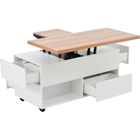 Mesa de centro elevable con ruedas 100 x 50 x 52 cm en truciolare blanco efecto madera MODENUIT (1/5)