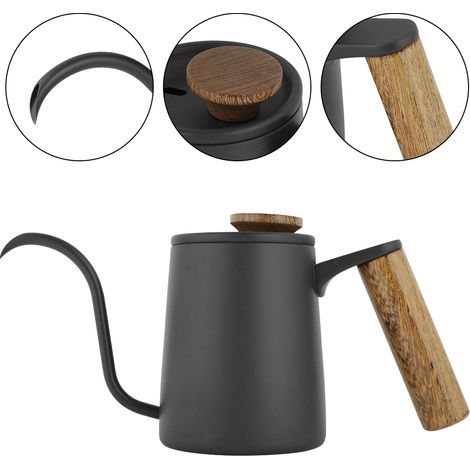 Cafetière à filtre 350 ml en acier inoxydable avec poignée et bec verseur long en col de cygne (noir) (1/5)