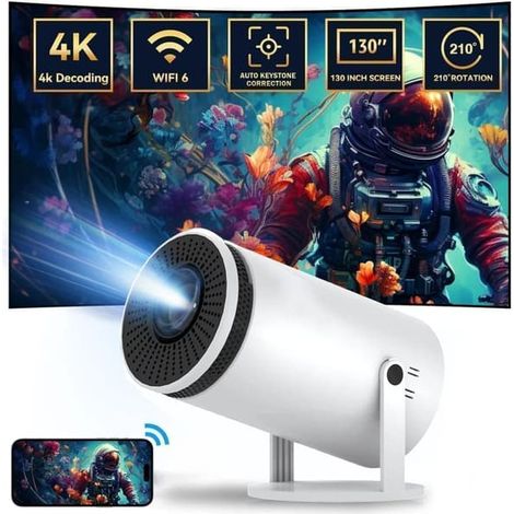 Filiyano – projecteur intelligent 4 K – Mini projecteur intelligent 4 K - Android 12, Wi-Fi 6 et Bluetooth 5.2, résolution ANSI 160°, rotation à 180° (1/5)