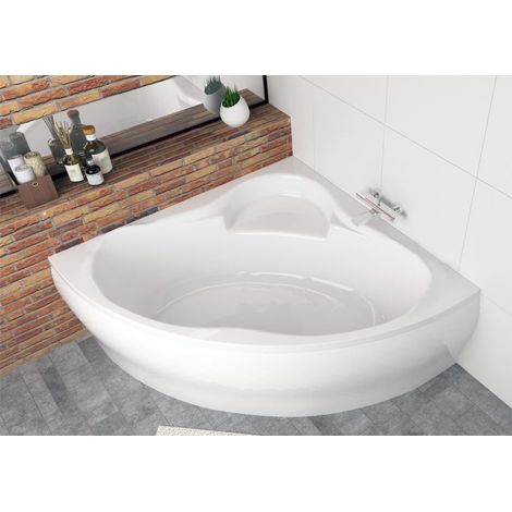 ECOLAM Baignoire d'angle Venus 140x140cm  tablier en acrylique  siphon + silicone  Belle forme  set complet (1/5)