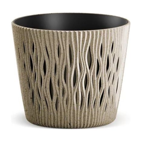 Pot de Fleurs 3L avec réservoir Sandy Round Eco Wood 18,9 x 18,9 x 16,5 cm, Ocre