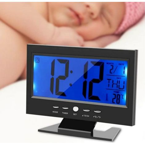 TERMOMETRO SVEGLIA NERO TEMPERATURA OROLOGIO DA TAVOLO DIGITALE ALLARME LUCE (1/5)