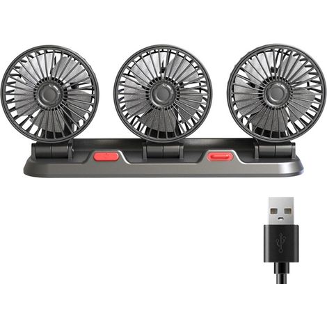 Ventilatore per auto a 3 teste, portatile, silenzioso, elettrico, con rotazione a 360° e 2 velocità del vento, con display del numero di telefono, ideale per camion, SUV, camper, barche e imbarcazioni