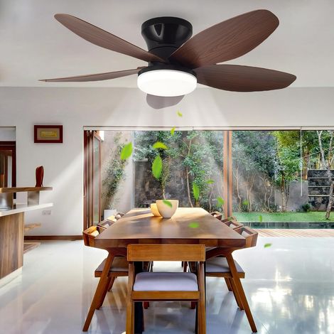Ventilateur Plafond Avec Lumiere Silencieux, Lustre Ventilo De Plafond Avec Lampe Intégrée DC Moteur, LED Luminaire Ventilateur Plafonnier,Noyer,36in (1/5)