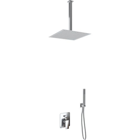 Kit Doccia Soffione Doccino e Miscelatore in Acciaio Inox 30x30 cm da Soffitto Square (1/2)