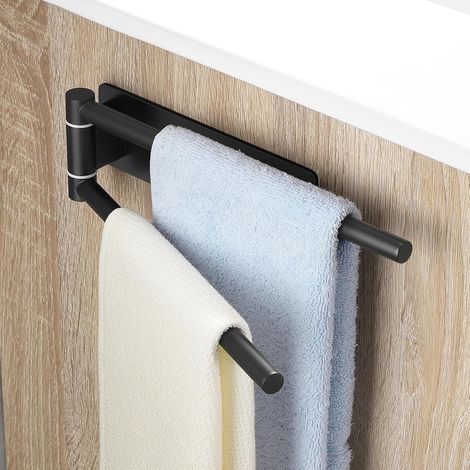 1 Porte-serviettes,Acier inoxydable 304,Pivotant 180°,Noir,Sans perçage,Salle de bain (1/5)