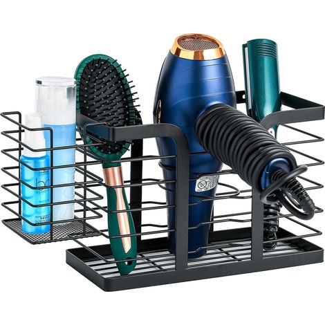 Soporte de pared de acero inoxidable negro para secadores y planchas de pelo, organizador de cocina/baño