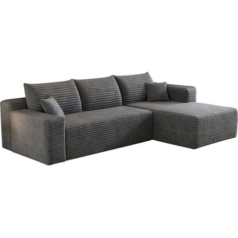 Divano angolare L 241 cm in tessuto grigio scuro, effetto corduroy, senza montaggio (1/5)