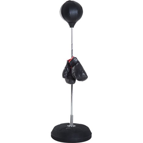 Punching Ball Sacco Boxe da Terra Altezza Regolabile 126-144 cm con Guantoni Nero (1/5)