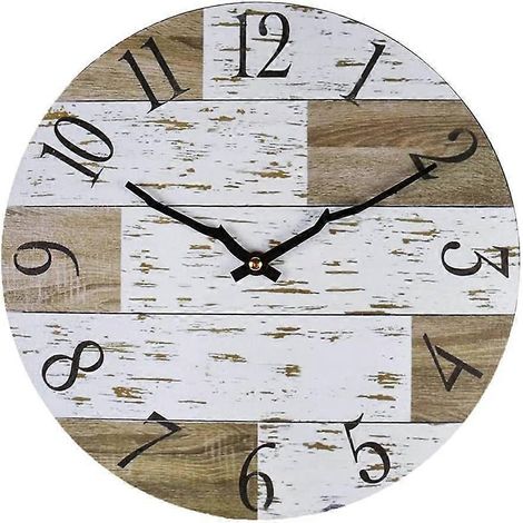 Horloge murale numérique vintage de 40 cm, design rond, moderne et silencieuse, en bois, pour chambre, école, salon, cuisine, maison, bureau (blanc, gris). (1/5)